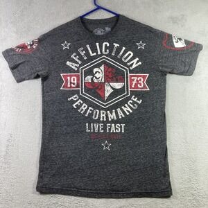 Affliction Shirt Adult Medium Dark Gray Graphic Tee Performance Live Fast USA